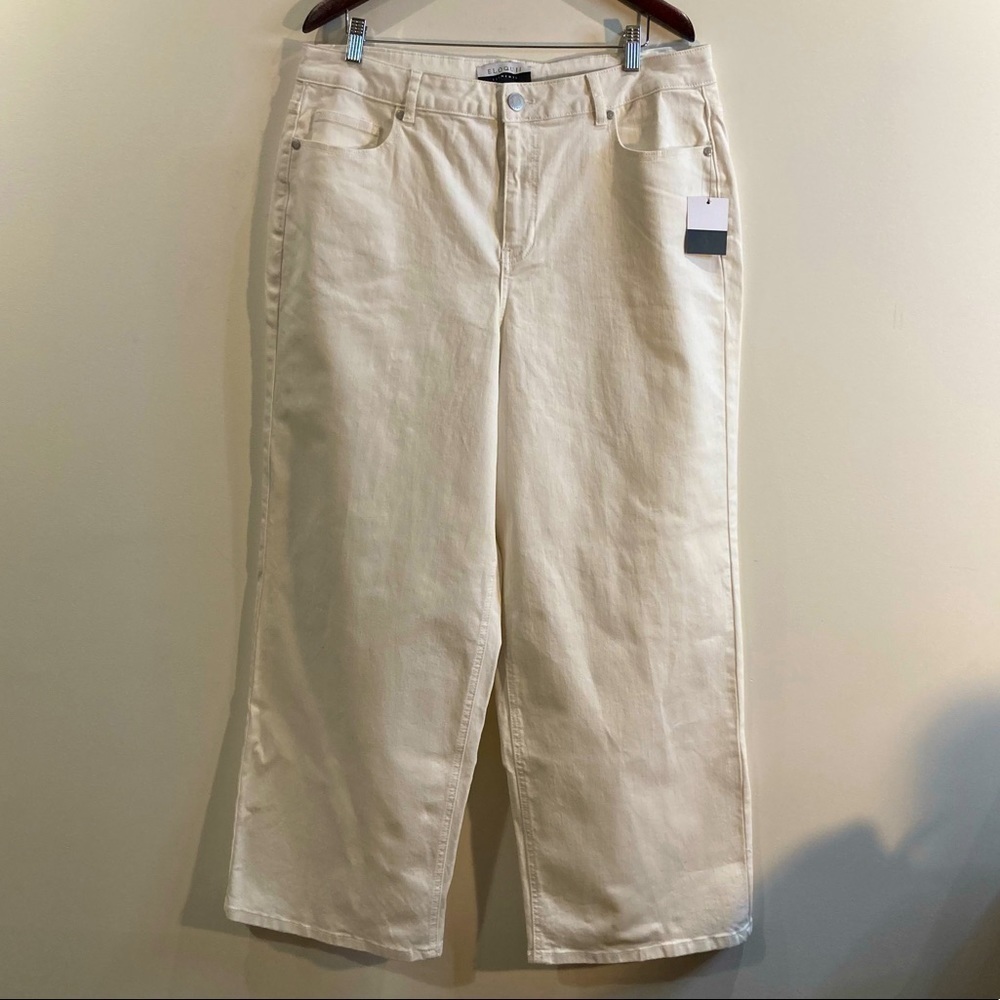 ELOQUII Elements Jeans Sz 16 Wide Leg High Rise Off White Coloured Denim